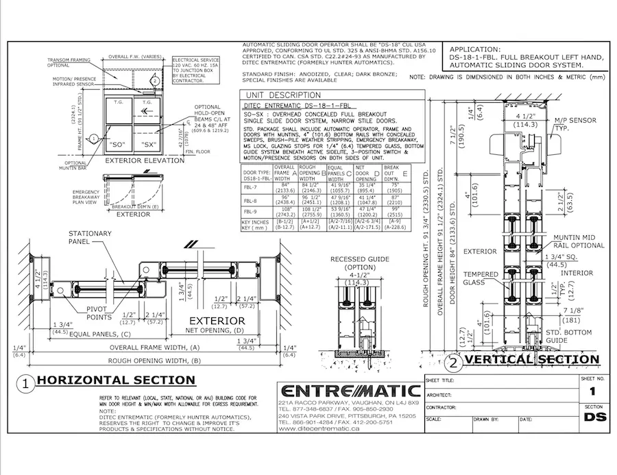 blueprints ditec automatic doors details